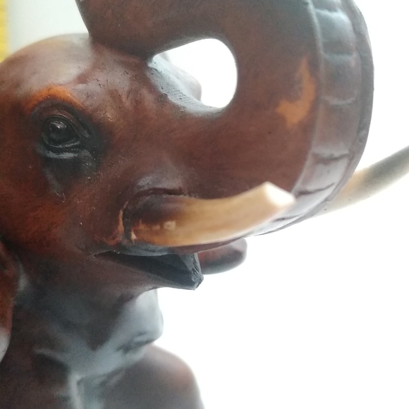 Raised Trunk Figurine Elephant With Tusk 5.75" Tall - Picture 8 of 9
